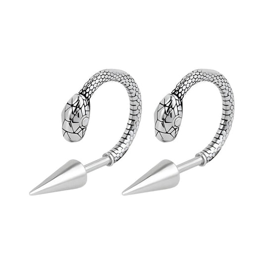 THE MEN THING Earring SILVER COBRA SPIRAL - 6mm Pure Titanium Steel Hoop Earrings for Men & Boys (2pcs)