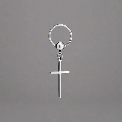 THE MEN THING Earring SILVER CRUX NOIR - Pure Titanium Steel Hoop Earrings for Men & Boys (2pcs)