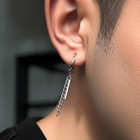 THE MEN THING Earring SILVER DROPCORE - 2.5mm Pure Titanium Steel Hoop Earrings for Men & Boys (2pcs)