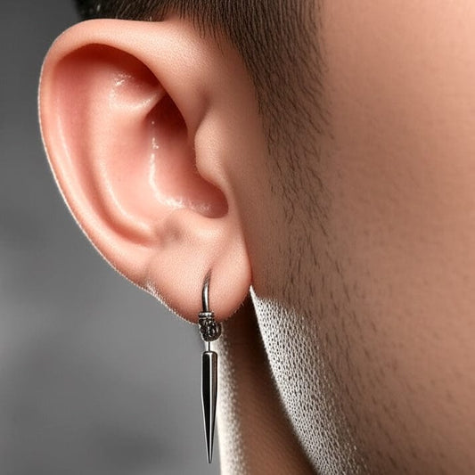 THE MEN THING Earring SILVER LOKI’S FANG - 14mm Pure Titanium Steel Hoop Earrings for Men & Boys (2pcs)