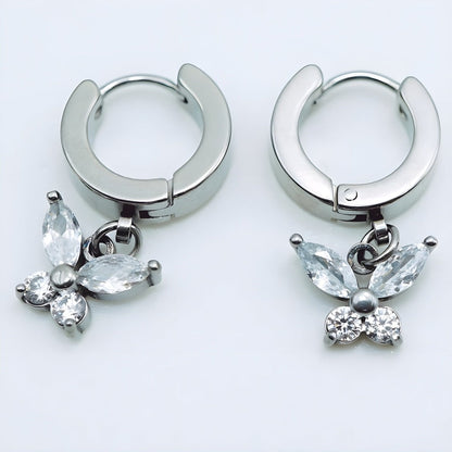 THE MEN THING Earring SILVER LUNA PAPILLON - Pure Titanium Steel Hoop Earrings for Men & Boys (2pcs)