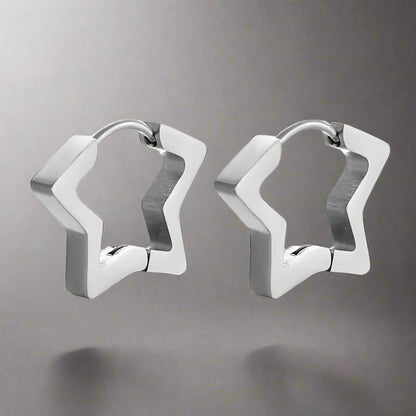 THE MEN THING Earring SILVER STARZ - Pure Titanium Steel Hoop Earrings for Men & Boys (2pcs)