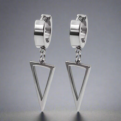 THE MEN THING Earring SILVER TRIAD EDGE - 4.9mm Pure Titanium Steel Hoop Earrings for Men & Boys (2pcs)