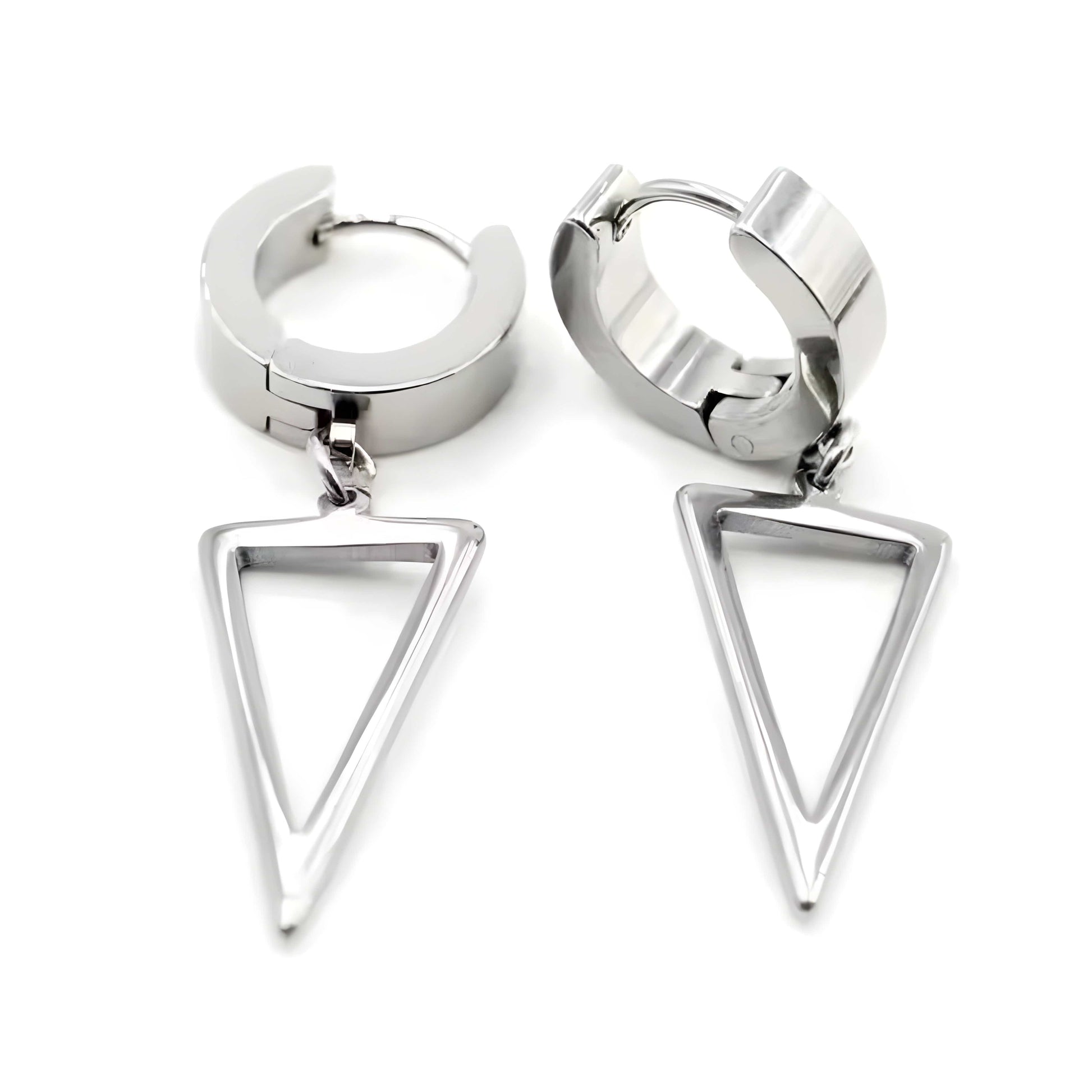 THE MEN THING Earring SILVER TRIAD EDGE - 4.9mm Pure Titanium Steel Hoop Earrings for Men & Boys (2pcs)