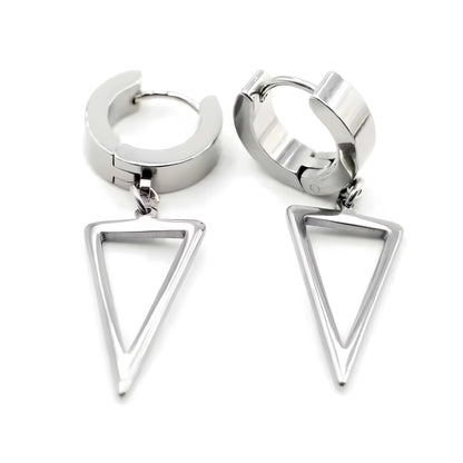 THE MEN THING Earring SILVER TRIAD EDGE - 4.9mm Pure Titanium Steel Hoop Earrings for Men & Boys (2pcs)