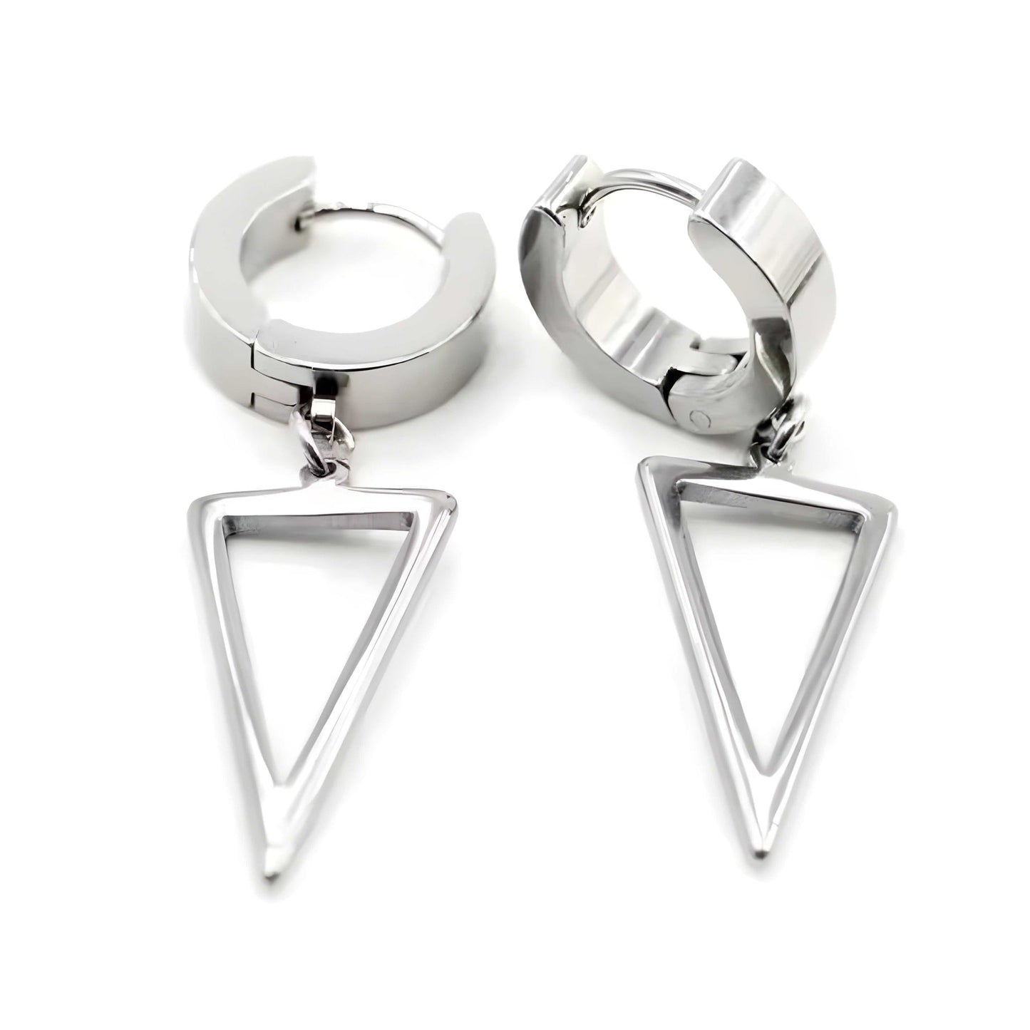 THE MEN THING Earring SILVER TRIAD EDGE - 4.9mm Pure Titanium Steel Hoop Earrings for Men & Boys (2pcs)