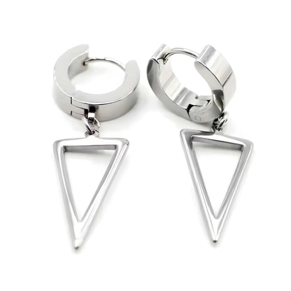 THE MEN THING Earring SILVER TRIAD EDGE - 4.9mm Pure Titanium Steel Hoop Earrings for Men & Boys (2pcs)