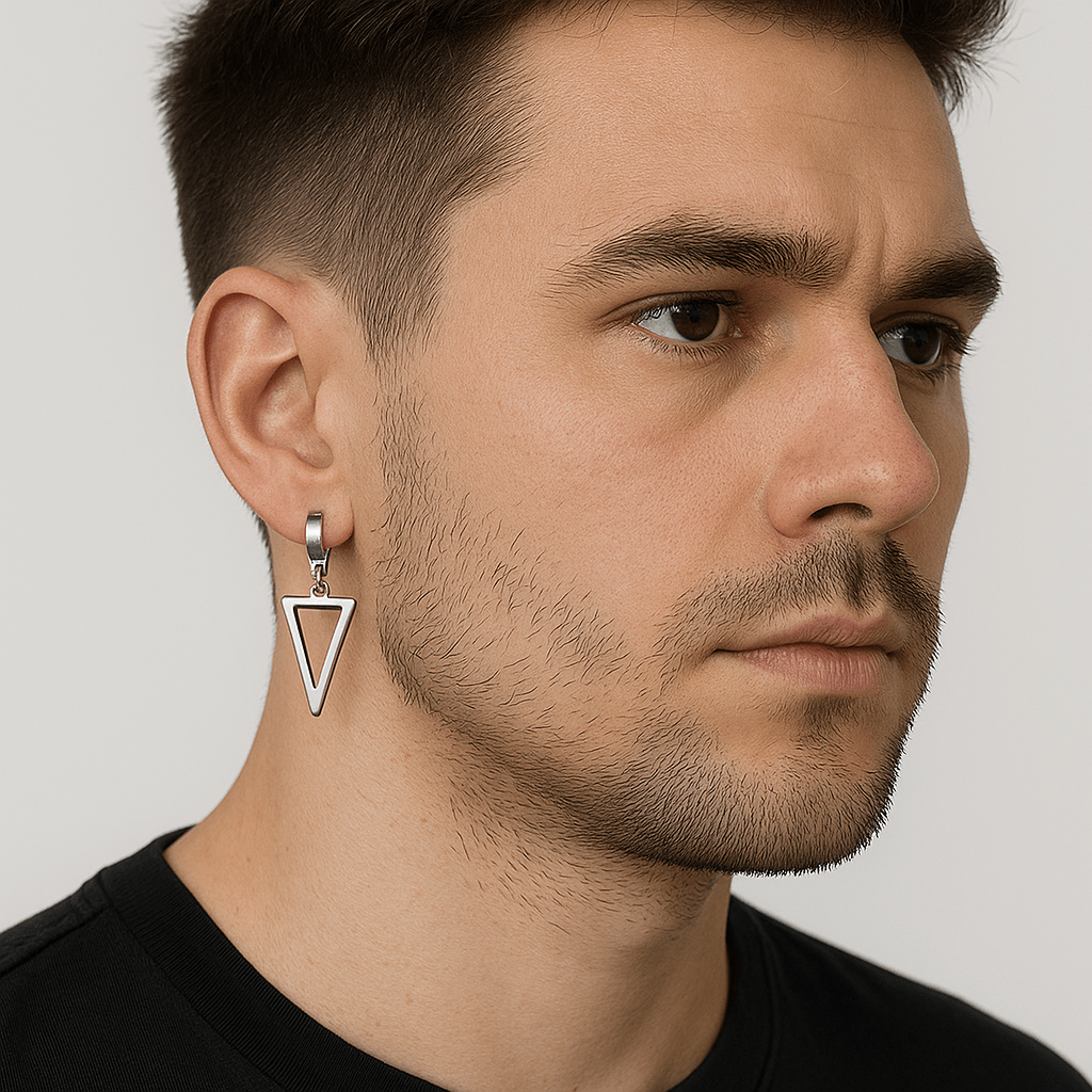 THE MEN THING Earring SILVER TRIAD EDGE - 4.9mm Pure Titanium Steel Hoop Earrings for Men & Boys (2pcs)