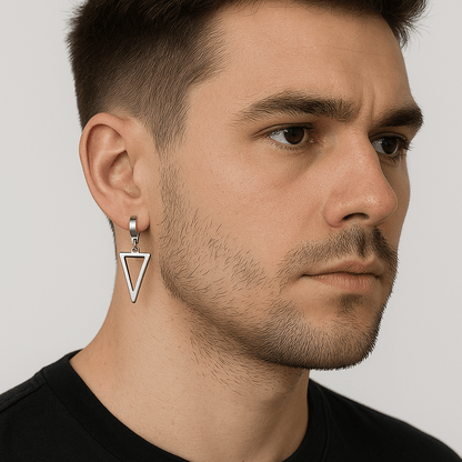 THE MEN THING Earring SILVER TRIAD EDGE - 4.9mm Pure Titanium Steel Hoop Earrings for Men & Boys (2pcs)