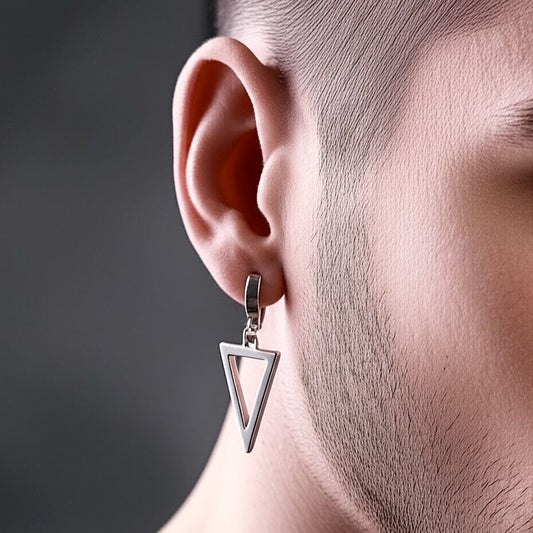 THE MEN THING Earring SILVER TRIAD EDGE - 4.9mm Pure Titanium Steel Hoop Earrings for Men & Boys (2pcs)