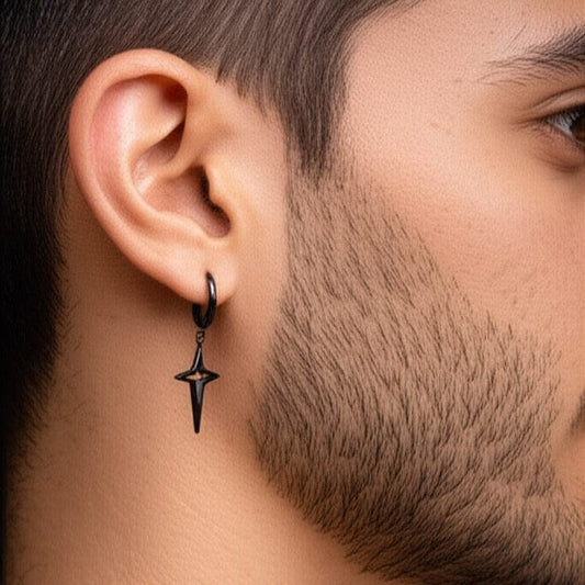 THE MEN THING Earring STELLAR NOIR BLACK - Pure Titanium Steel Hoop Earrings for Men & Boys (2pcs)