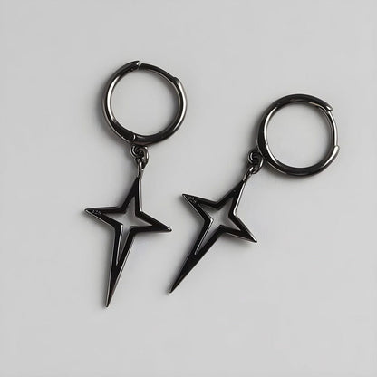THE MEN THING Earring STELLAR NOIR BLACK - Pure Titanium Steel Hoop Earrings for Men & Boys (2pcs)