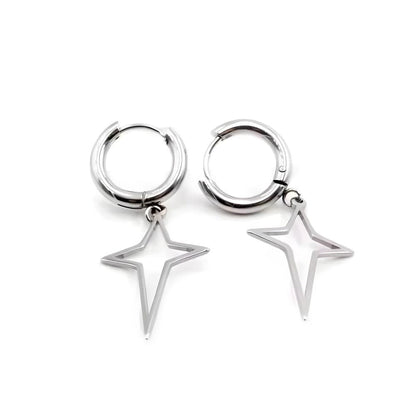 THE MEN THING Earring STELLAR NOIR SILVER - Pure Titanium Steel Hoop Earrings for Men & Boys (2pcs)