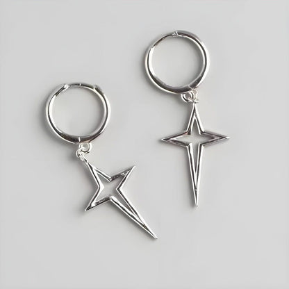 THE MEN THING Earring STELLAR NOIR SILVER - Pure Titanium Steel Hoop Earrings for Men & Boys (2pcs)