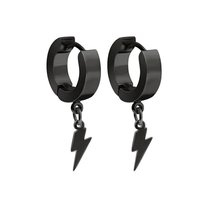 THE MEN THING Earring STORM LINK BLACK - Pure Titanium Steel Hoop Earrings for Men & Boys (2pcs)