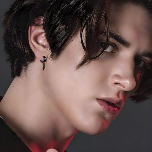 THE MEN THING Earring STORM LINK BLACK - Pure Titanium Steel Hoop Earrings for Men & Boys (2pcs)