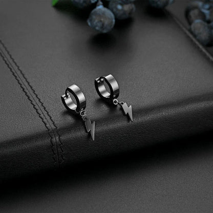 THE MEN THING Earring STORM LINK BLACK - Pure Titanium Steel Hoop Earrings for Men & Boys (2pcs)