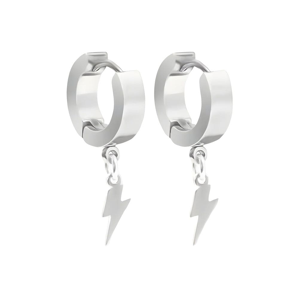 THE MEN THING Earring STORM LINK SILVER - Pure Titanium Steel Hoop Earrings for Men & Boys (2pcs)