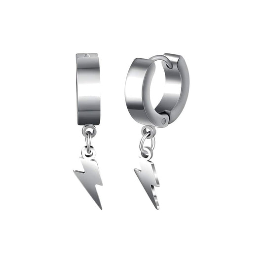 THE MEN THING Earring STORM LINK SILVER - Pure Titanium Steel Hoop Earrings for Men & Boys (2pcs)