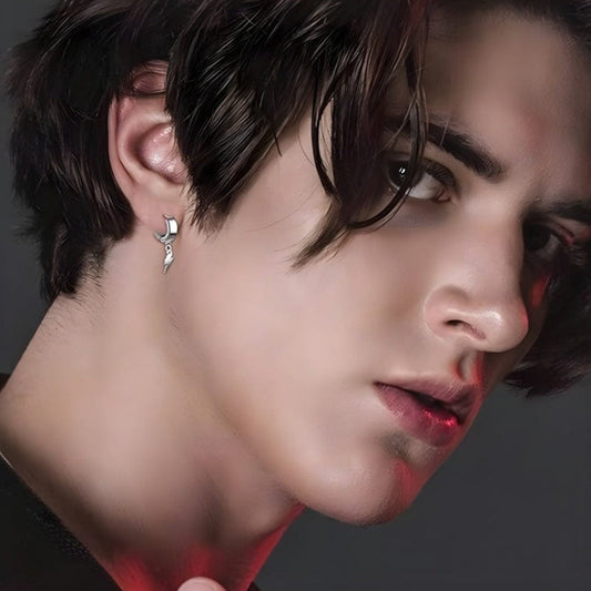 THE MEN THING Earring STORM LINK SILVER - Pure Titanium Steel Hoop Earrings for Men & Boys (2pcs)