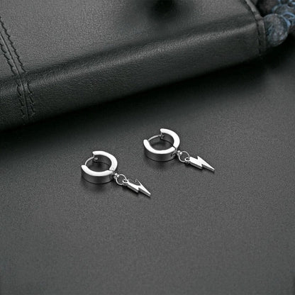 THE MEN THING Earring STORM LINK SILVER - Pure Titanium Steel Hoop Earrings for Men & Boys (2pcs)