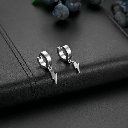 THE MEN THING Earring STORM LINK SILVER - Pure Titanium Steel Hoop Earrings for Men & Boys (2pcs)