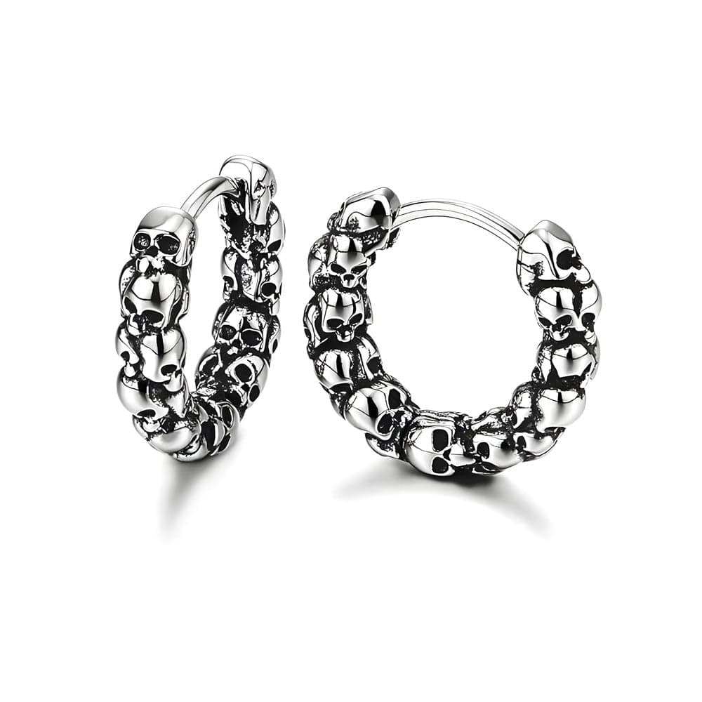 THE MEN THING Earring VANDAL SKULLS - Pure Titanium Steel Hoop Earrings for Men & Boys (2pcs)