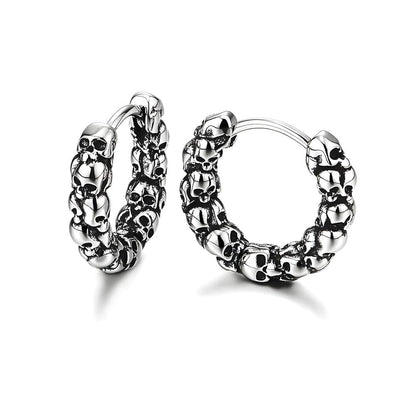 THE MEN THING Earring VANDAL SKULLS - Pure Titanium Steel Hoop Earrings for Men & Boys (2pcs)