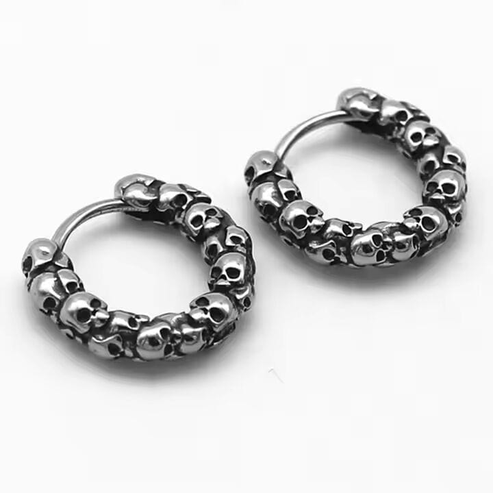 THE MEN THING Earring VANDAL SKULLS - Pure Titanium Steel Hoop Earrings for Men & Boys (2pcs)