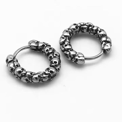 THE MEN THING Earring VANDAL SKULLS - Pure Titanium Steel Hoop Earrings for Men & Boys (2pcs)