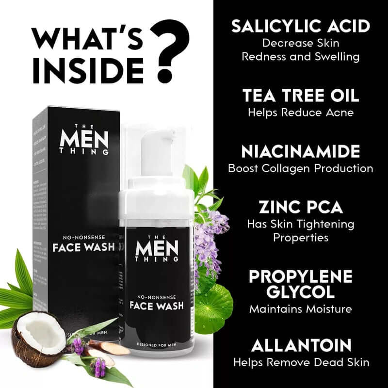 THE MEN THING Face Wash NO-NONSENSE - Foaming Face Wash For Men | Combating Acne and Pimples | Reduces Pigmentation | All Skin Type | Deep Cleanse for Exfoliation | Paraben & Sulphates Free 100 ML