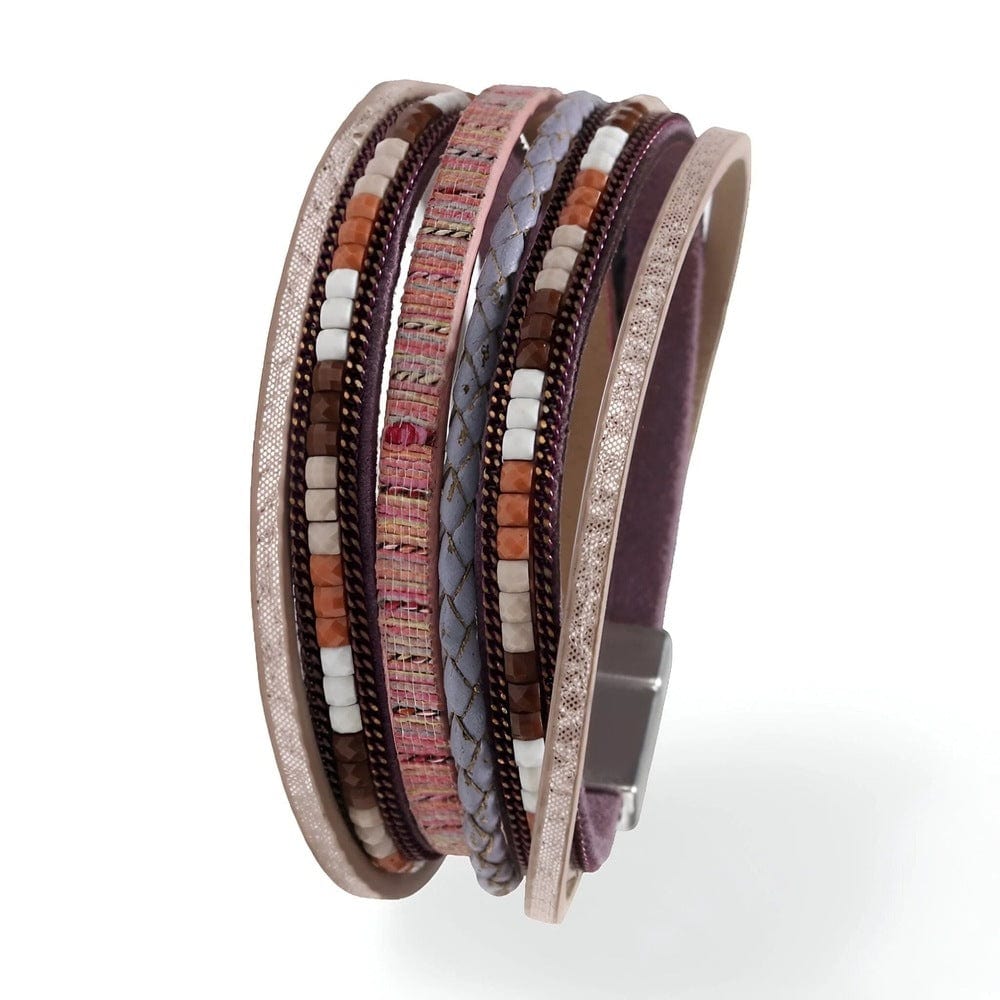 THE MEN THING JETSETTER’S EDGE - Pink Genuine Braided Leather Bracelet Set for Men & Boys (8 inch)