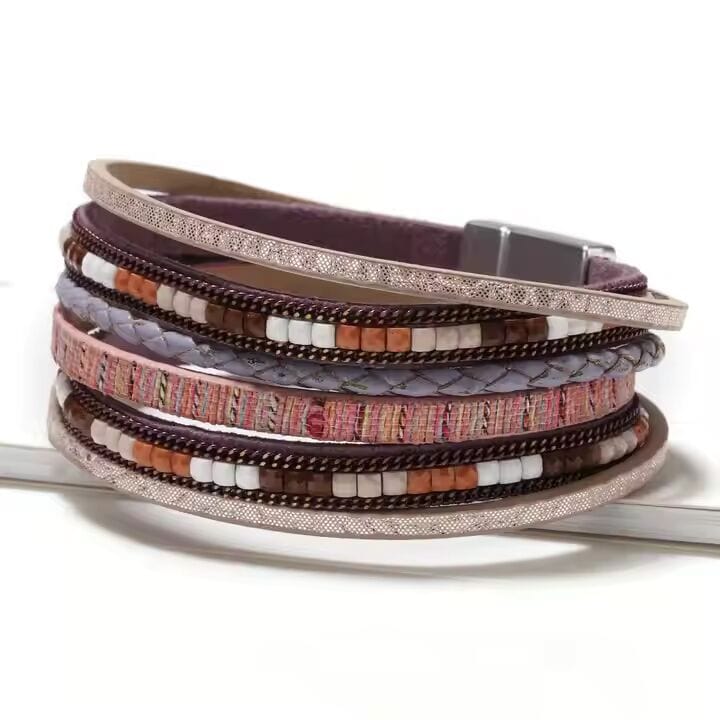 THE MEN THING JETSETTER’S EDGE - Pink Genuine Braided Leather Bracelet Set for Men & Boys (8 inch)