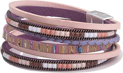THE MEN THING JETSETTER’S EDGE - Pink Genuine Braided Leather Bracelet Set for Men & Boys (8 inch)
