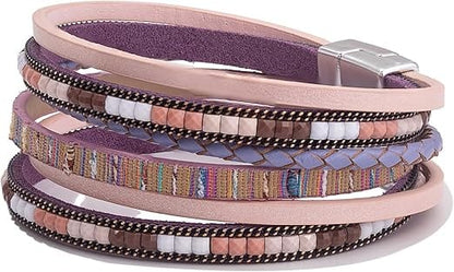 THE MEN THING JETSETTER’S EDGE - Pink Genuine Braided Leather Bracelet Set for Men & Boys (8 inch)