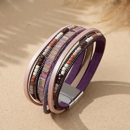 THE MEN THING JETSETTER’S EDGE - Pink Genuine Braided Leather Bracelet Set for Men & Boys (8 inch)