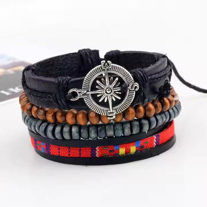 THE MEN THING Leather Bracelet ADVENTURE STACK  -  4 Pcs Genuine Braided Leather Bracelet Set for Men & Boys (8 inch)