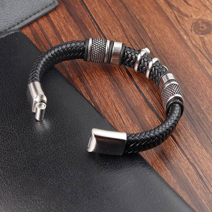 THE MEN THING Leather Bracelet ANCHOR KRAKEN BLACK - Genuine Leather Braided Bracelet with Stainless Steel Magnetic Buckle for Men & Boys (8 inch)
