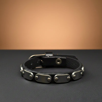 THE MEN THING Leather Bracelet BLACK BOLT - 10mm Black Genuine Leather Adjustable Bracelet for Men & Boys (9.5 inch)