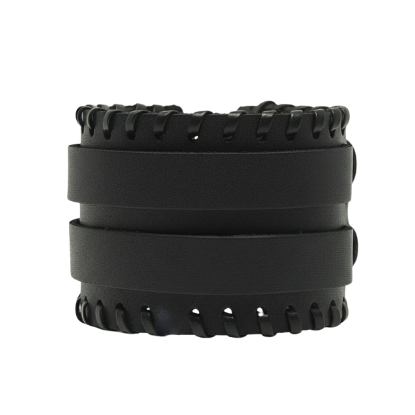 THE MEN THING Leather Bracelet BLACK VORTEX - 50.5mm Black Genuine Leather Adjustable Bracelet for Men & Boys (11 inch)