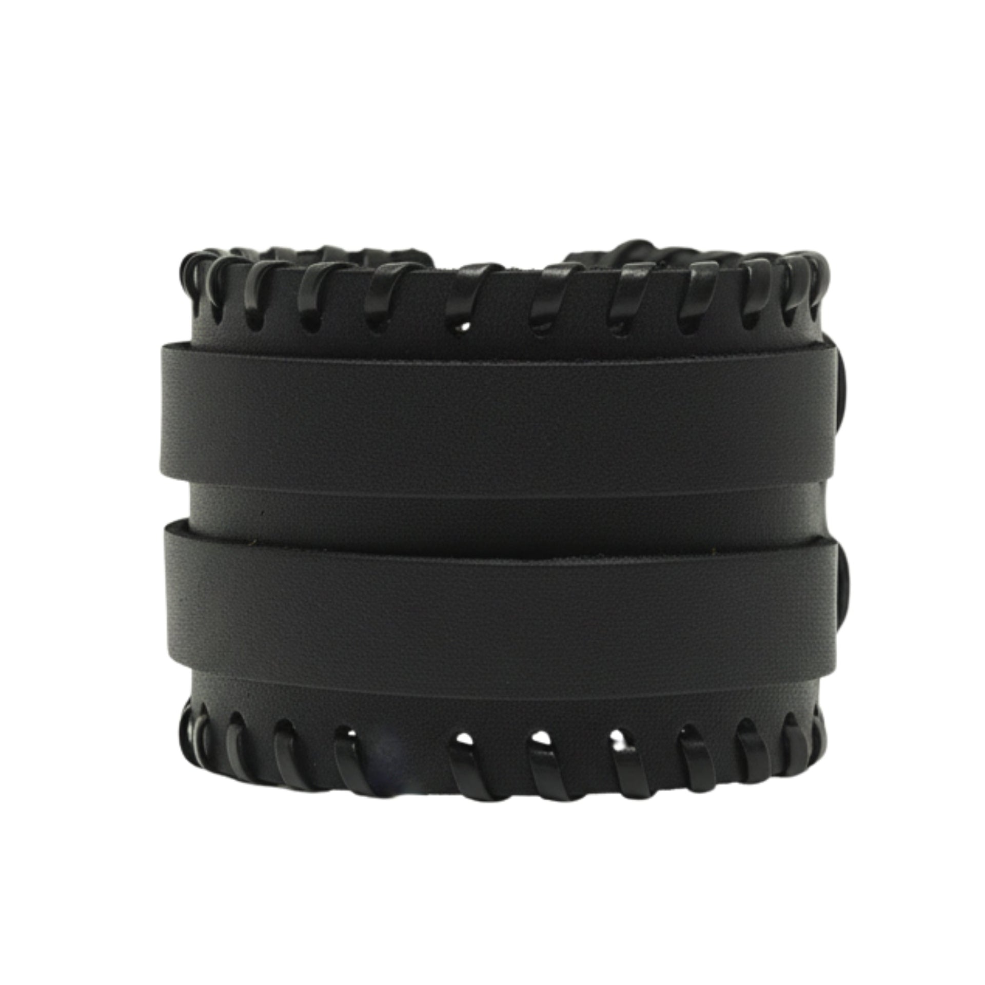 THE MEN THING Leather Bracelet BLACK VORTEX - 50.5mm Black Genuine Leather Adjustable Bracelet for Men & Boys (11 inch)