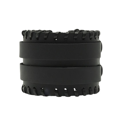 THE MEN THING Leather Bracelet BLACK VORTEX - 50.5mm Black Genuine Leather Adjustable Bracelet for Men & Boys (11 inch)