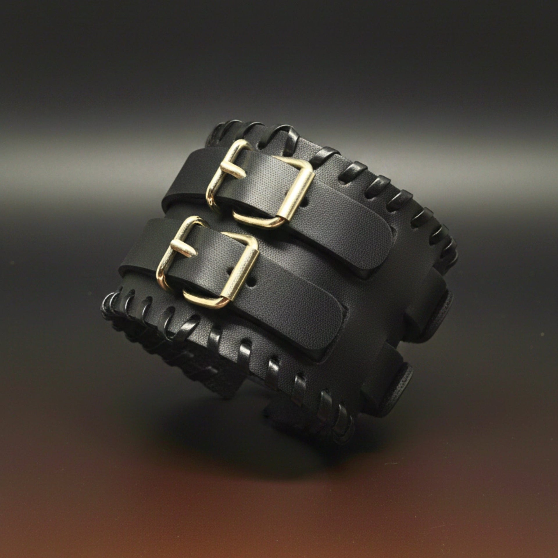 THE MEN THING Leather Bracelet BLACK VORTEX - 50.5mm Black Genuine Leather Adjustable Bracelet for Men & Boys (11 inch)