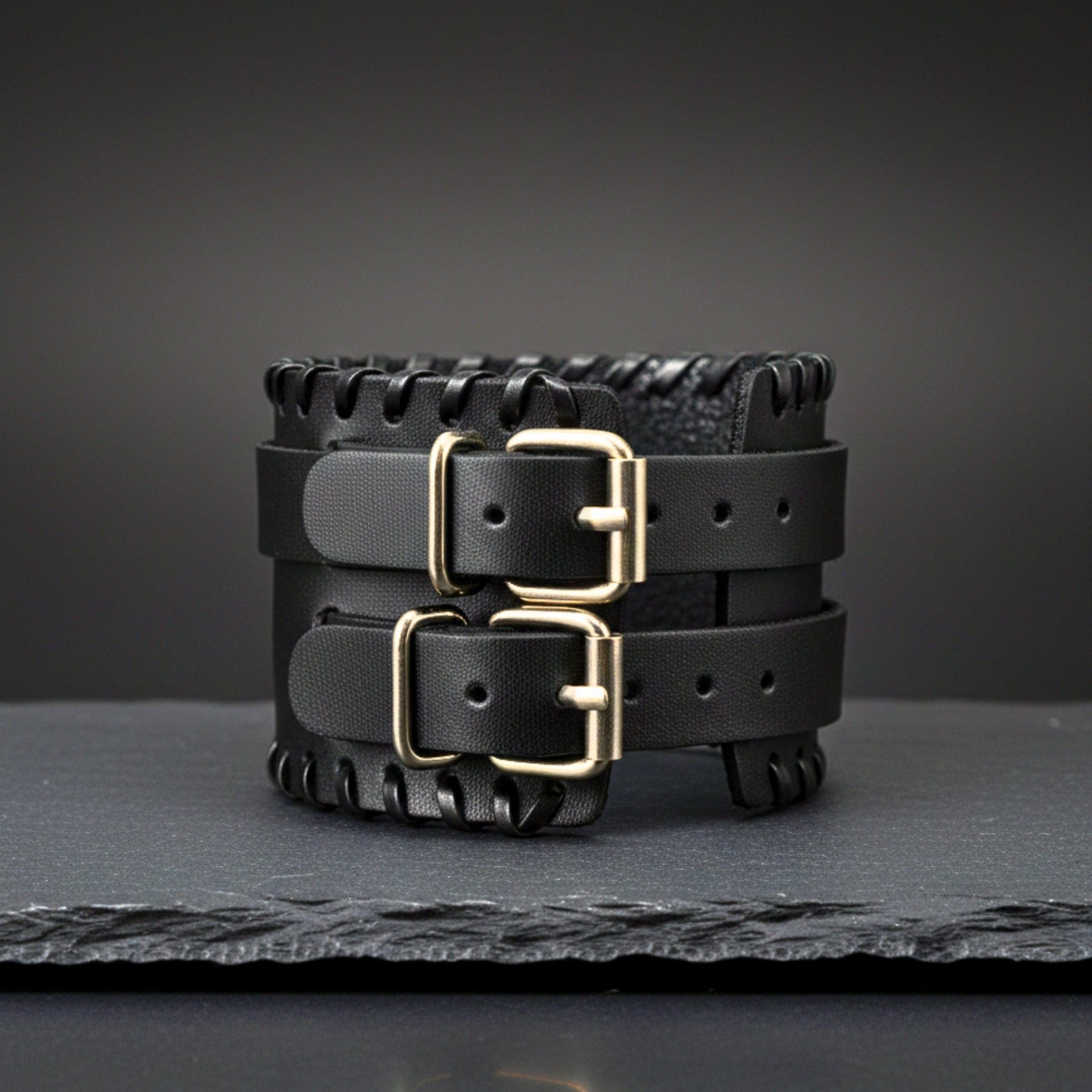 THE MEN THING Leather Bracelet BLACK VORTEX - 50.5mm Black Genuine Leather Adjustable Bracelet for Men & Boys (11 inch)