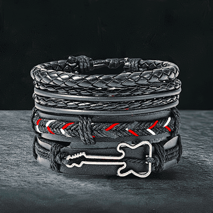 THE MEN THING Leather Bracelet BLACKFIRE KNOT - 4 Pcs Genuine Braided Leather Bracelet Set for Men & Boys (8 inch)