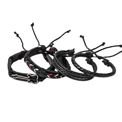 THE MEN THING Leather Bracelet BLACKFIRE KNOT - 4 Pcs Genuine Braided Leather Bracelet Set for Men & Boys (8 inch)