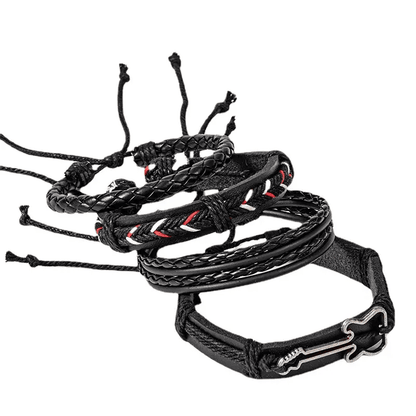 THE MEN THING Leather Bracelet BLACKFIRE KNOT - 4 Pcs Genuine Braided Leather Bracelet Set for Men & Boys (8 inch)