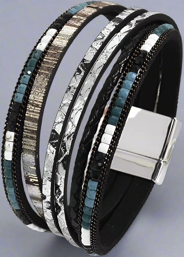 THE MEN THING Leather Bracelet BOHEMIAN BLISS - Multiple Genuine Braided Leather Bracelet Set for Men & Boys (8 inch)