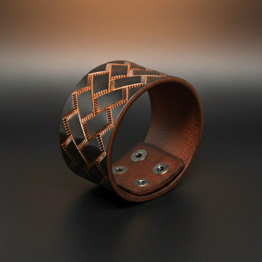 THE MEN THING Leather Bracelet BRAIDX VALOR - BROWN  - 40mm Brown Genuine Leather Bracelet for Men & Boys (9 inch)