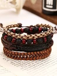 THE MEN THING Leather Bracelet BRAVEHEART CUFF - 4 colors Genuine Braided Leather Bracelet Set for Men & Boys (8 inch)
